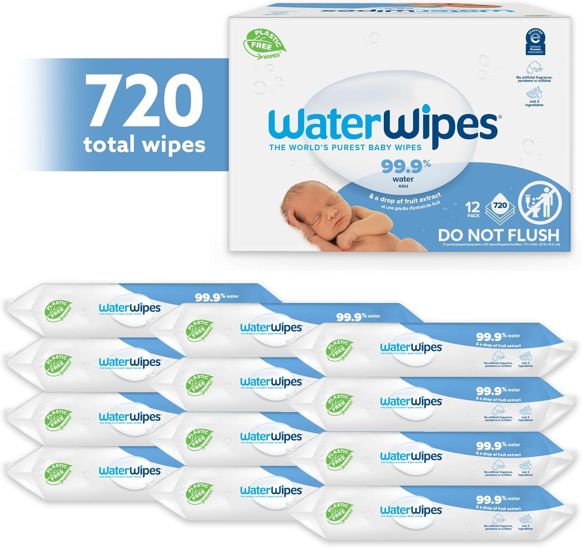 WaterWipes Unscented for Sensitive Skin, 720 Count (12 packs)